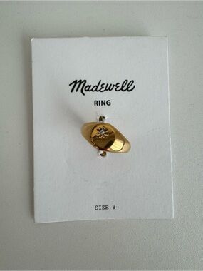 NEW Madewell Polished Gold Starburst Signet Ring with Clear Stone Size 8